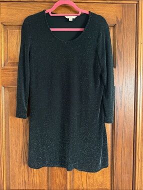 Laura Ashley Black Metallic Long-Sleeve Shift tunic size M